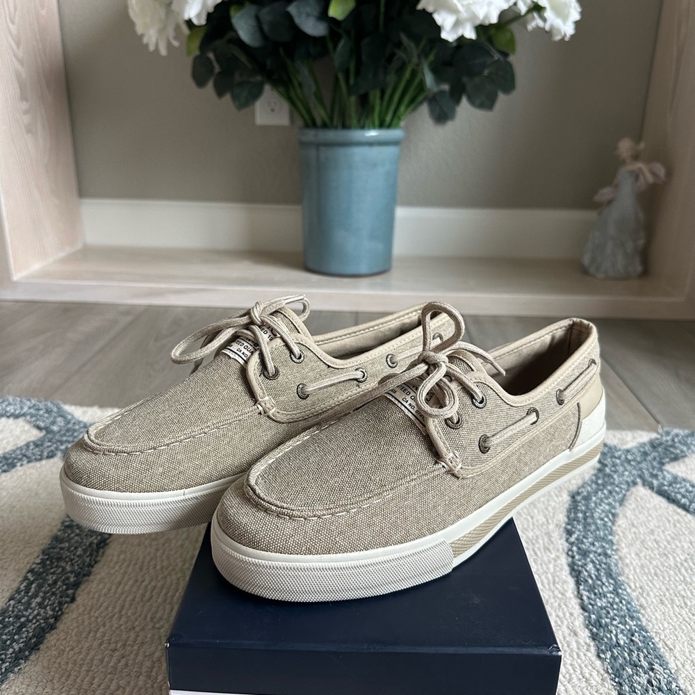 BNIB Nautica Jempol Tan Canvas Boat Shoes Sz 9